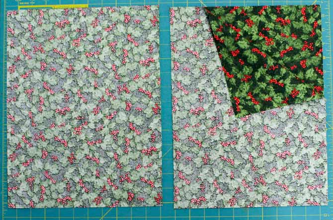 One strip of fabric cut into two pairs of rectangles measuring 10 3/4" by 14" each