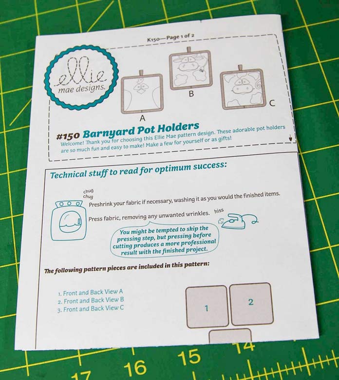 Pattern instructions on a folded sheet
