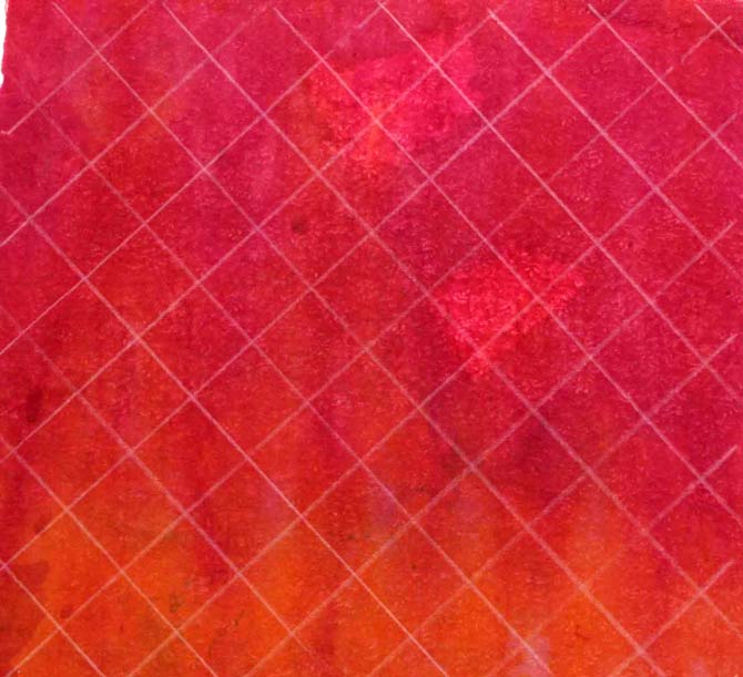 Mark a 1 inch diagonal grid on the surface of the hand dyed fabric.