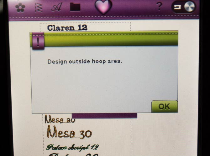 Pop up message telling me at least one of the design is too big for the hoop