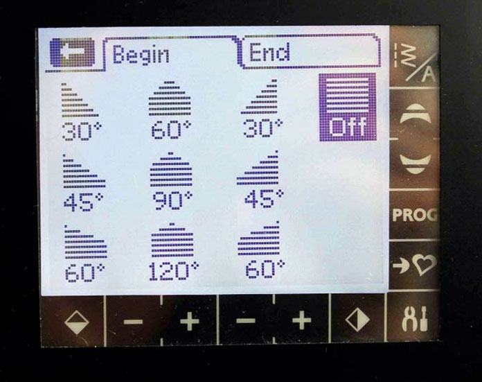 If you touch that box, this menu pops up which gives you a variety of options for tapering the ends of the stitch. You can taper just the start of the stitch or just the end of the stitch or both the start and the end. You do not have to taper the ends, but you have the option if you want.