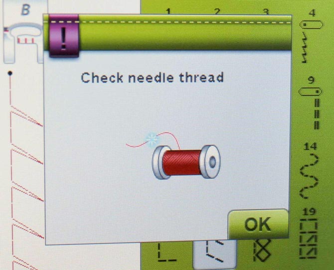 "Check needle thread" pop up message