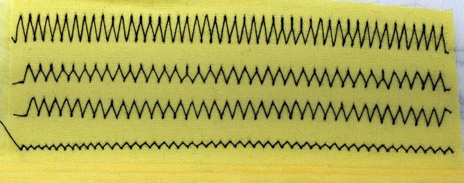 There is a lot of flexibility in the zig zag stitch. The length ranges from 2 mm to 12 mm and the width from 0 to 7.00 mm. With that much flexibility it shouldn't be a problem to find something that suits your project.
