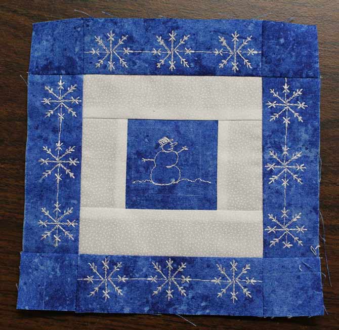 Snowman patchwork block using decorative stitches