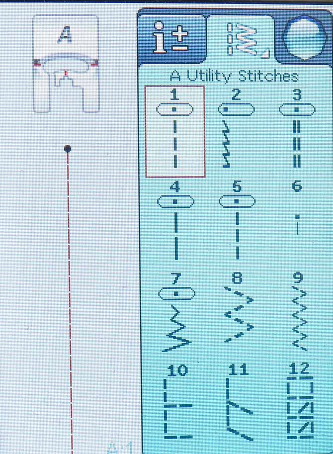 First screen of Stitch Menu A - Utility Stitches