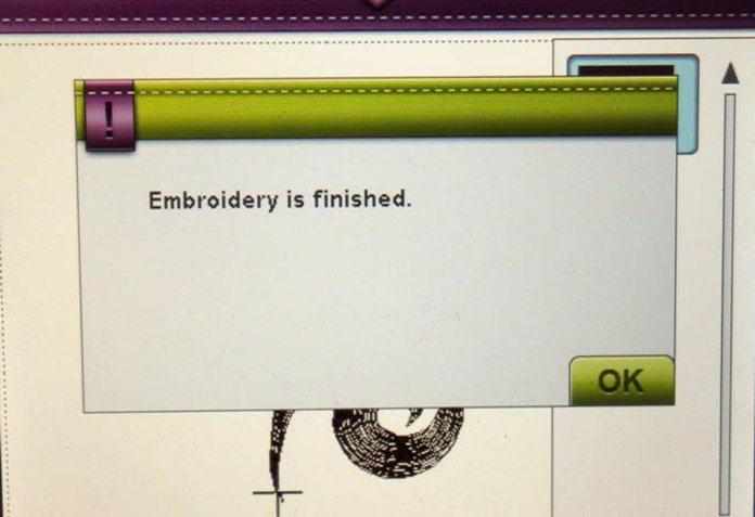 "Embroidery is finished" - Pop up message