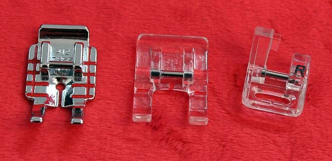 Additional presser feet for the 690Q - Quilter's 1/4" Piecing foot P - Clear Open Toe foot - Embroidery/Darning foot R