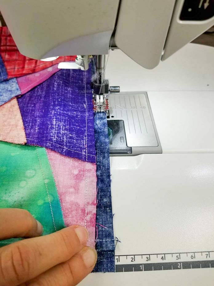 "Pinning" the end of the seams with my fingers.