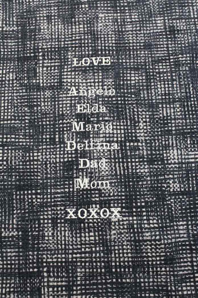 Machine embroidered message on the back of the quilt