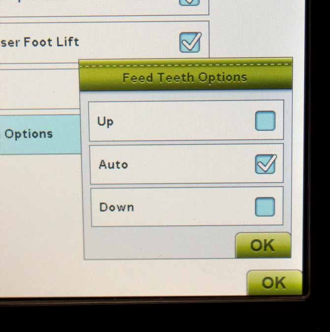 Setting selection for the feed teeth