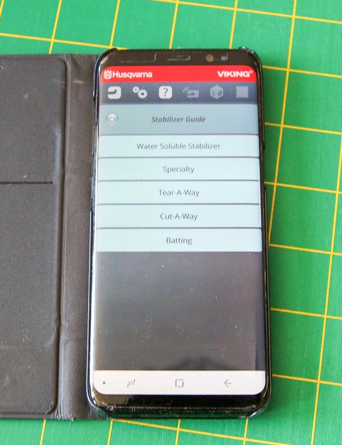 Stabilizer Guide sub-menu on the JoyOS Advisor smartphone app