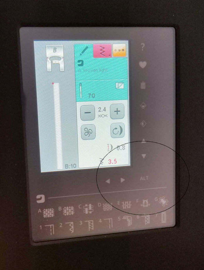 Use the ALT function to switch between Stitch Width and Stitch Positioning