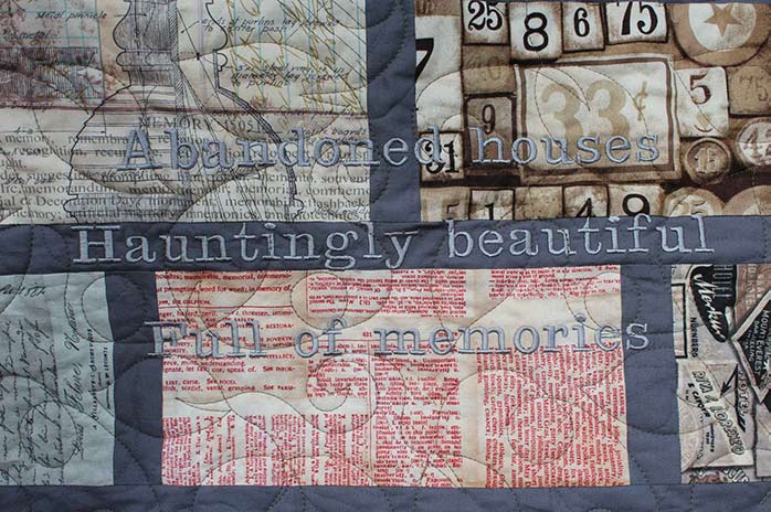 Quilting on the embroidered poem
