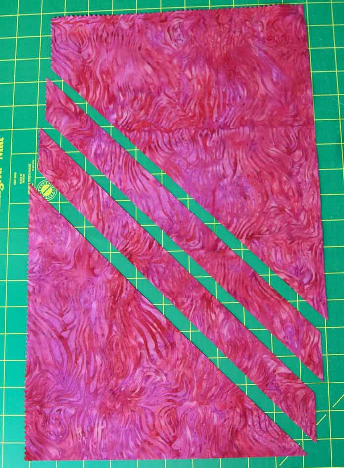 Cutting bias stripes from a rectangle of fabric