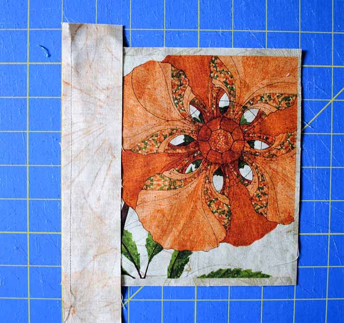 In Step #1, the strip is sewn to the one side of the square.