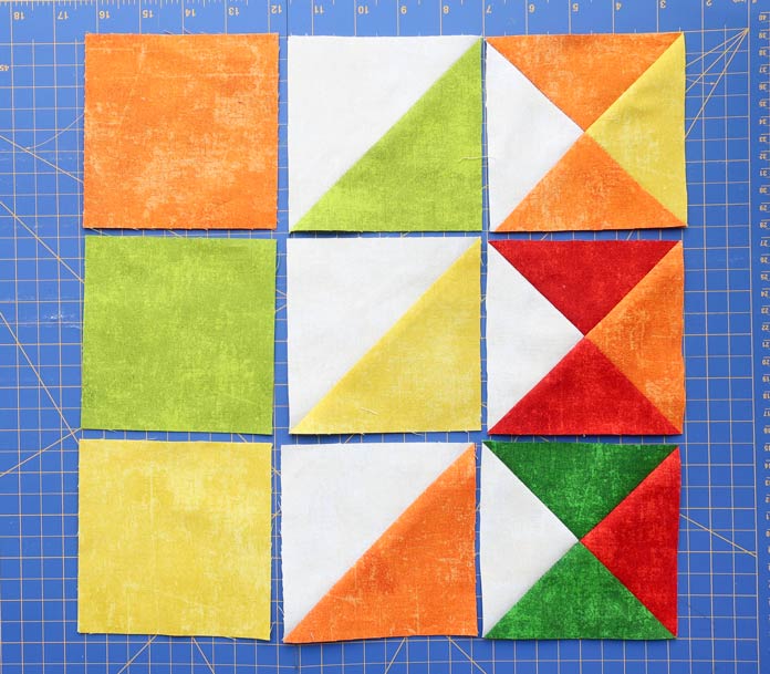 Samples of the different units that will be used to make the quilt blocks.