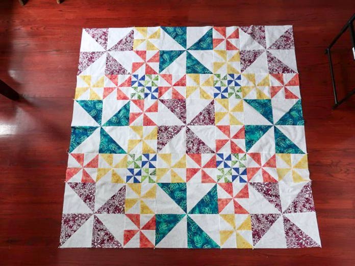 The pieced Boho Beach picnic quilt top. See the finished quilt in the Friday post!
