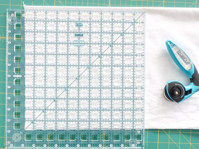 10½” x 10½” squares are cut using the TrueCut 12½" X 12½" quilting ruler.