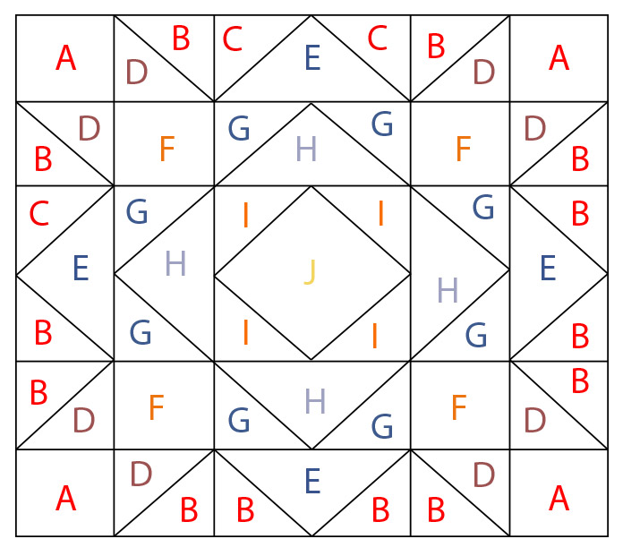 The design layout diagram for Block 9. Spectrum QAL 2020, Wave Texture collection by Benartex. 