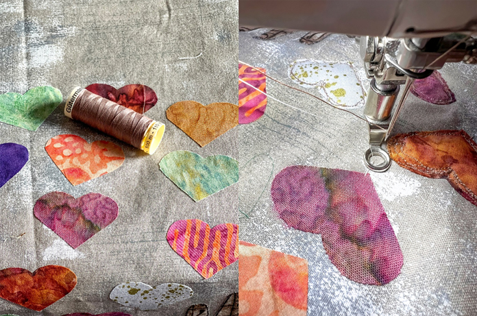 So many fun fabric choices! Details of the Hands and Heart Quilted Tote by Nancy Devine for ANPTmag Issue 70; photo by Carla A. Canonico for ANPTmag