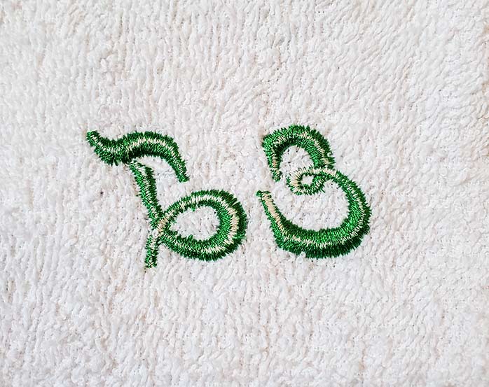 The backside of the embroidered initials after removing the Inspira stabilizer; Husqvarna Viking Designer Brilliant 80