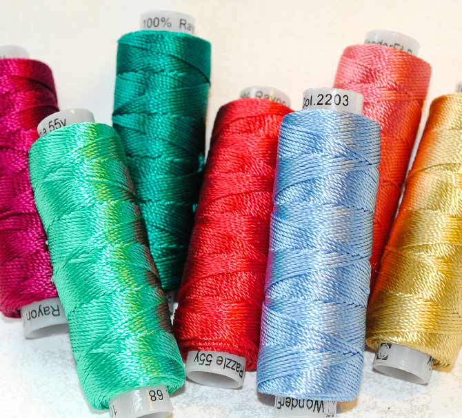 This sturdy 6-ply 100% rayon thread is comparable in weight to a #8 perle cotton. WonderFil Specialty Threads Razzle Molasses