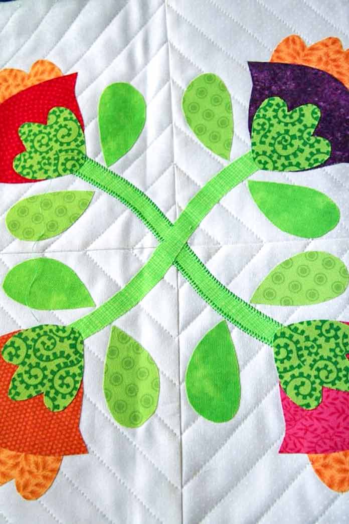 An example of Elaine's applique journey, see what decorative stitches she'll use next to highlight in harmony the various applique elements.