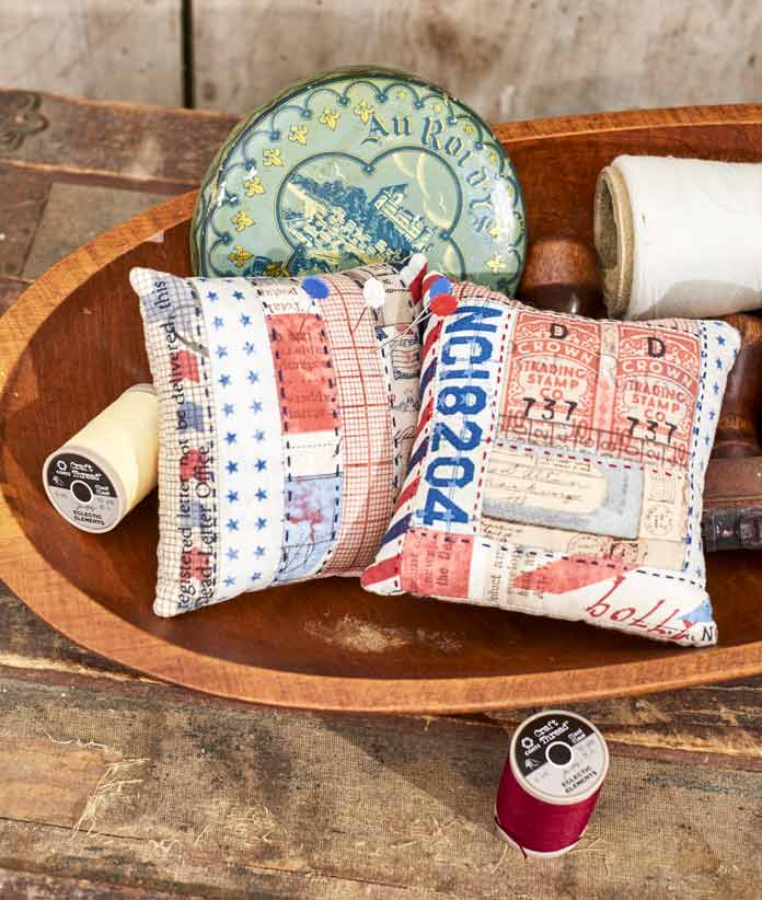 Strips ‘n Stitches and Log Cabin Pincushion perfect for practicing big stitches hand quilting