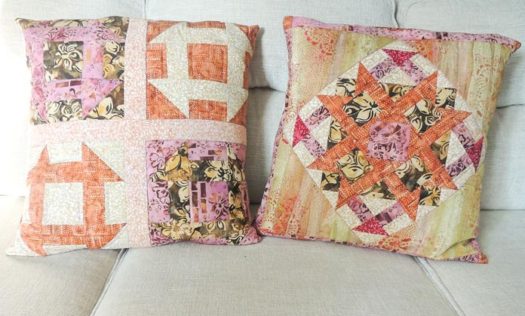 Front sides of the two batik quilted cushion covers.