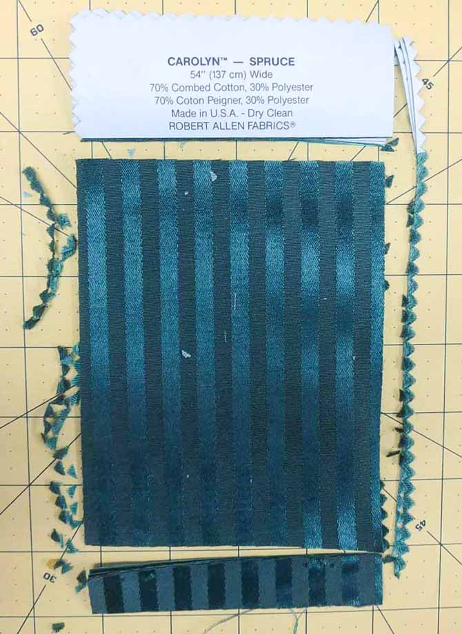 The drapery fabric sample has been trimmed to 4¼" x 5½".