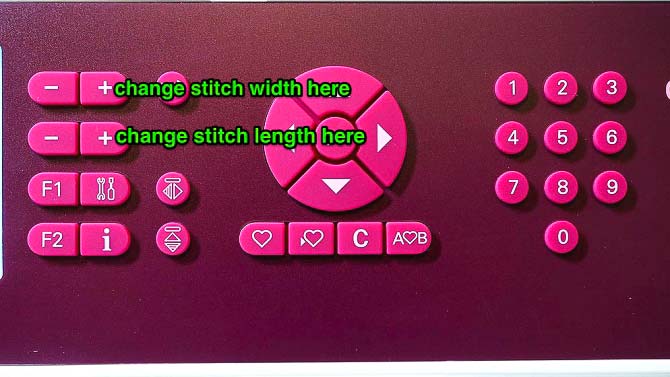 buttons to change stitch width and length