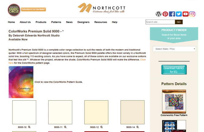 Screenshot from Northcott website showing button to download digital fabric files