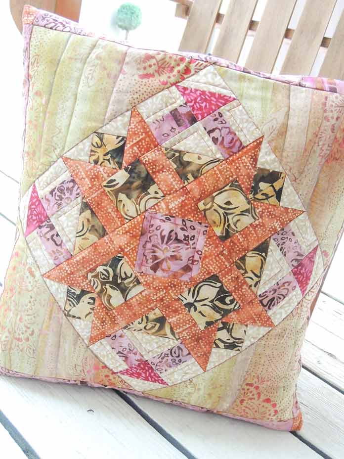 This week's quilted cushion cover pattern using the newest batik, Mary, and Ketan both of Banyan Batiks.