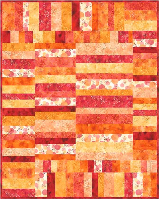 Modern baby quilt using the orange Cosmic Fusion fabric from Northcott