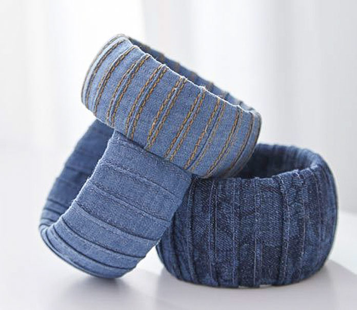 Denim Bracelet Trio can be made simply as shown, or perhaps try adding your own embroidery or decorative stitches before assembly.
