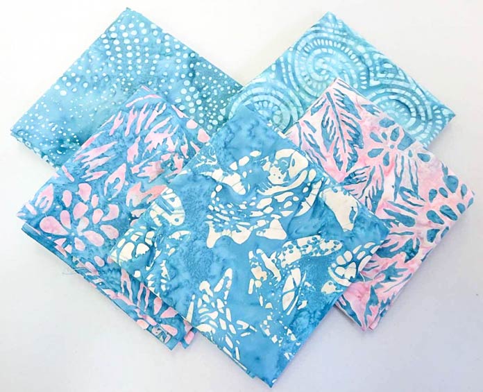 5 fat quarters from the Banyan Batiks Island Vibes collection in the Palm Bay colorway