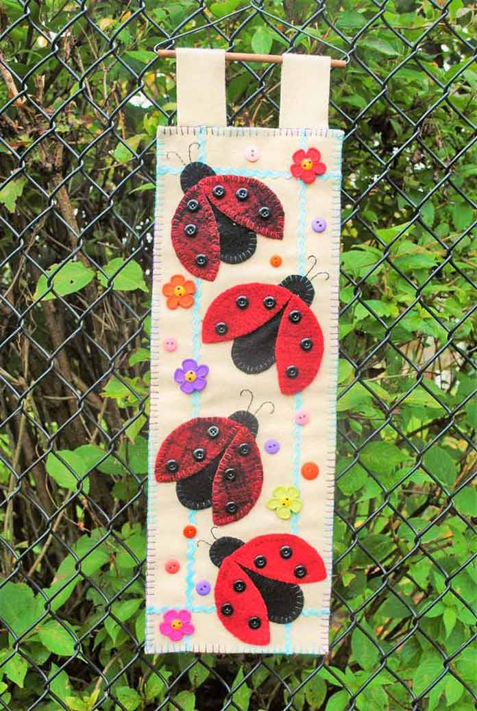 Ladybug Parade wool applique banner