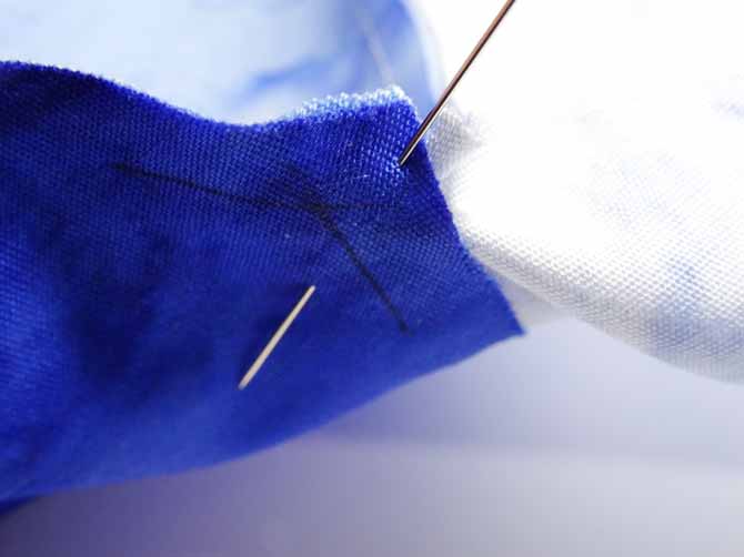 The ¼" marks on the corners of the diamonds cut with the SEW EASY half diamond ruler are matched prior to sewing to ensure nice flat corners.