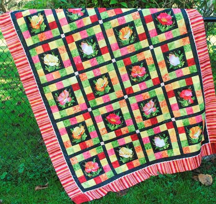 The finished quilt top made with the Full Bloom line of fabrics from Northcott.