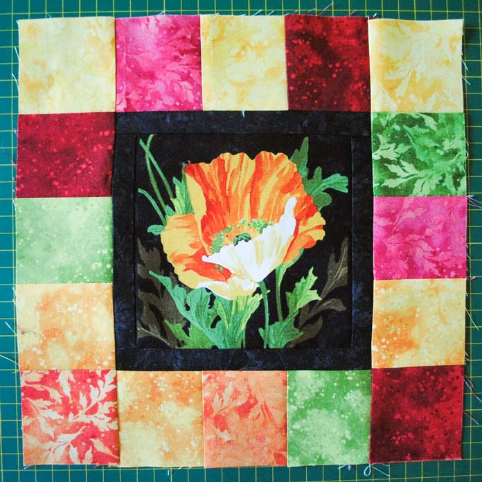 The finished block made with Northcott's Full Bloom line of fabric.
