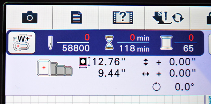 The embroidery size and stitch count display