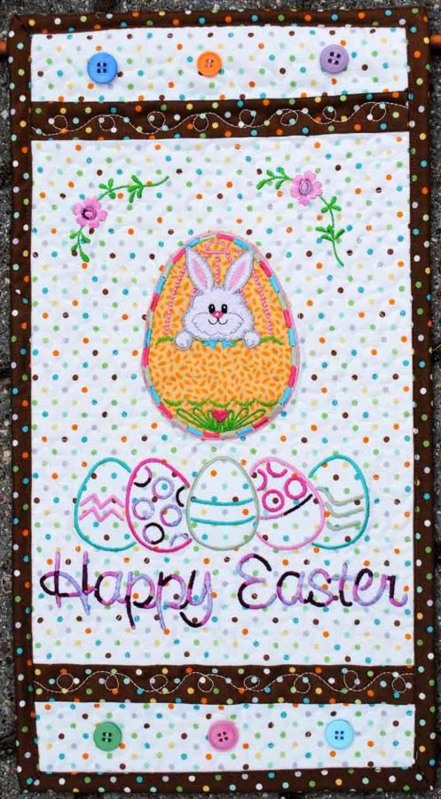The completed Easter door banner, embroidered and quilted with THE Dream Machine 2 from Brother.