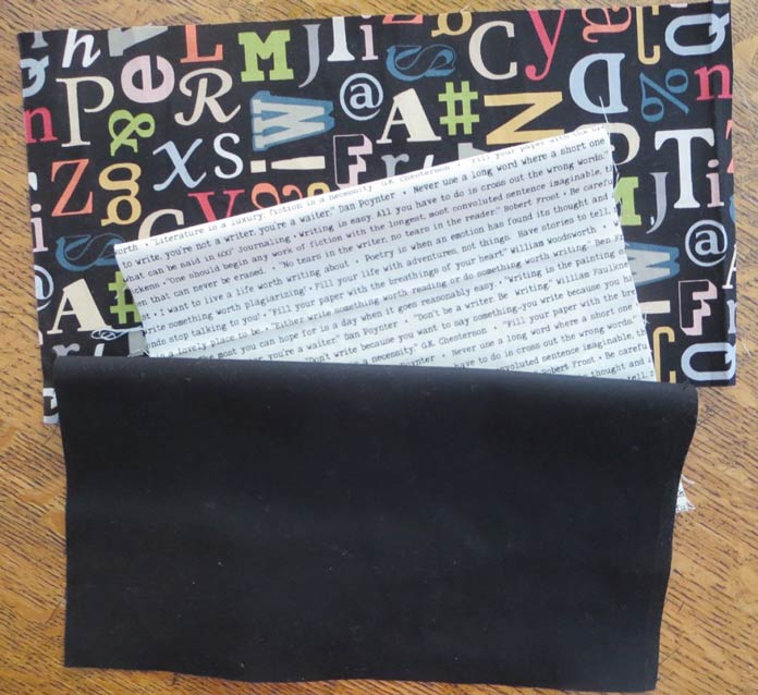 2 fabrics from the Letterpress collection plus black from the ColorWorks Premium Solids collection