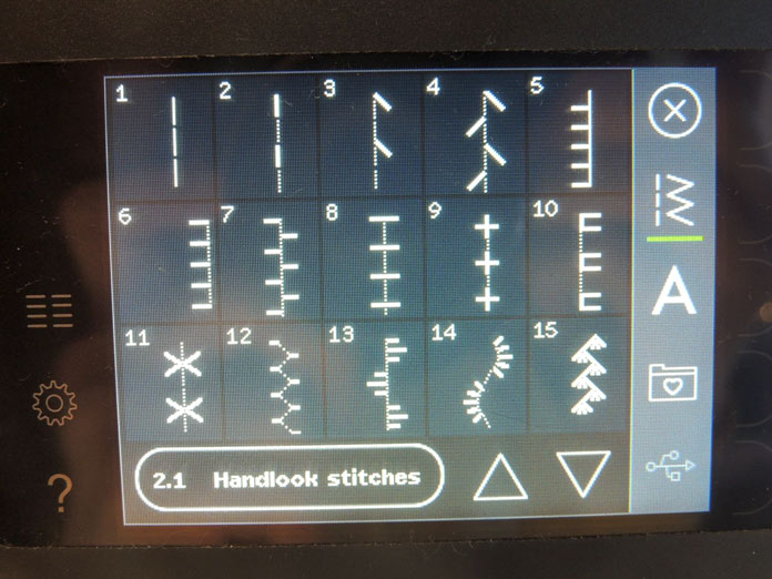 Handlook Stitches menu on Color Touch screen.