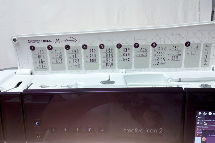 PFAFF creative icon 2 Stitch Menu on the inside of the lid