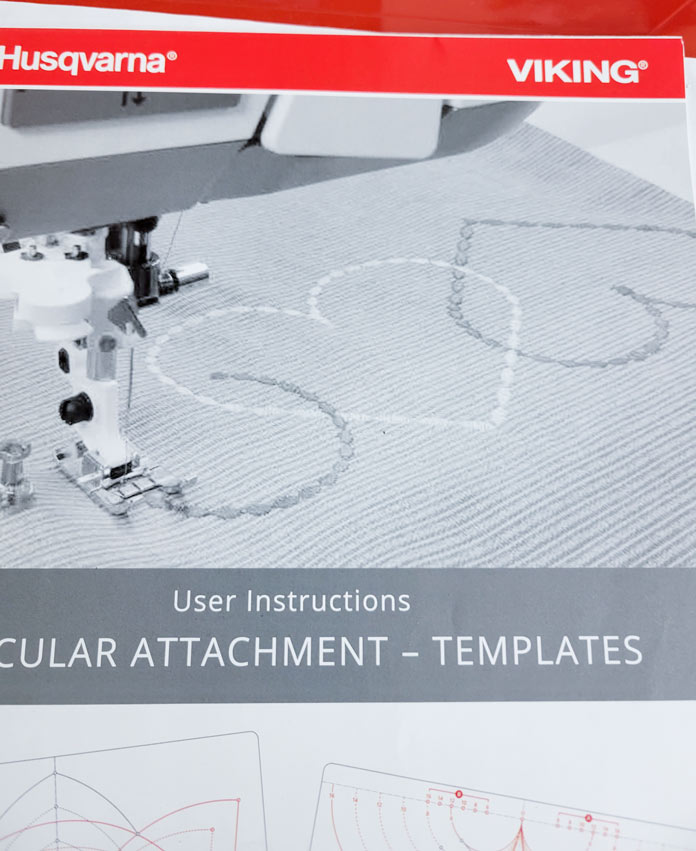 Gray, and white picture with hearts and a sewing machine presser foot; Husqvarna Viking Circular Attachment Templates