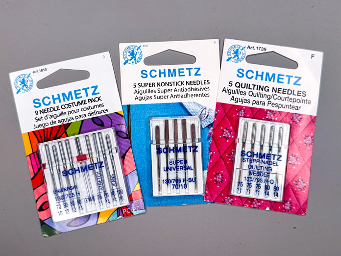 Packages of SCHMETZ Costume needles, nonstick needles and quilting needles