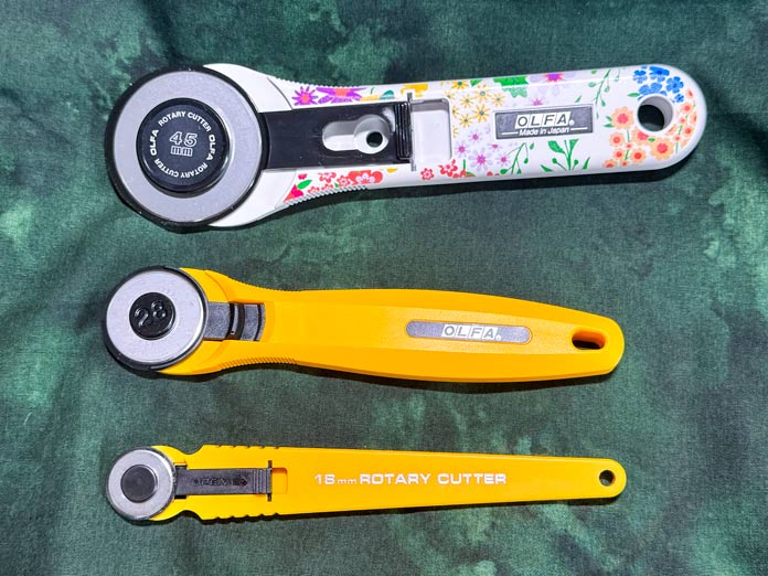 OLFA 45mm, 18mm and 28mm rotary cutters 