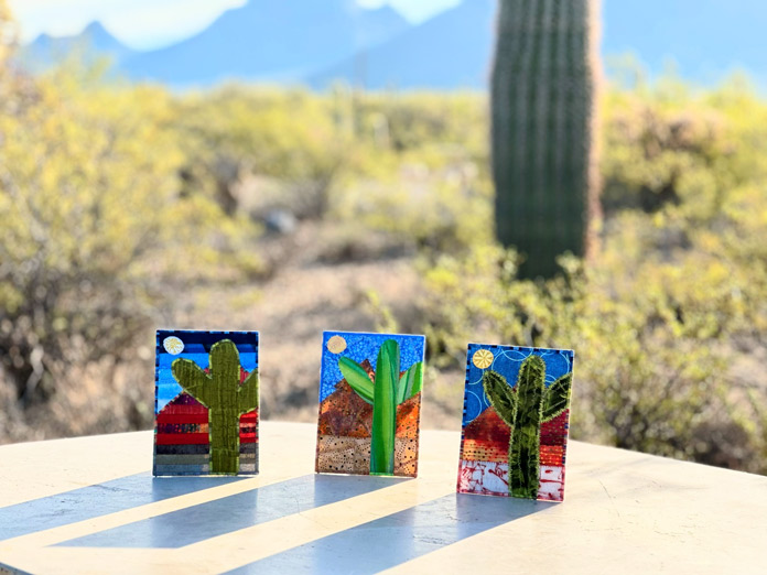 Hello from the Desert! Fabric Postcards by Jennifer Houlden for ANPTmag Issue 66; photo by Jennifer Houlden for ANPTmag