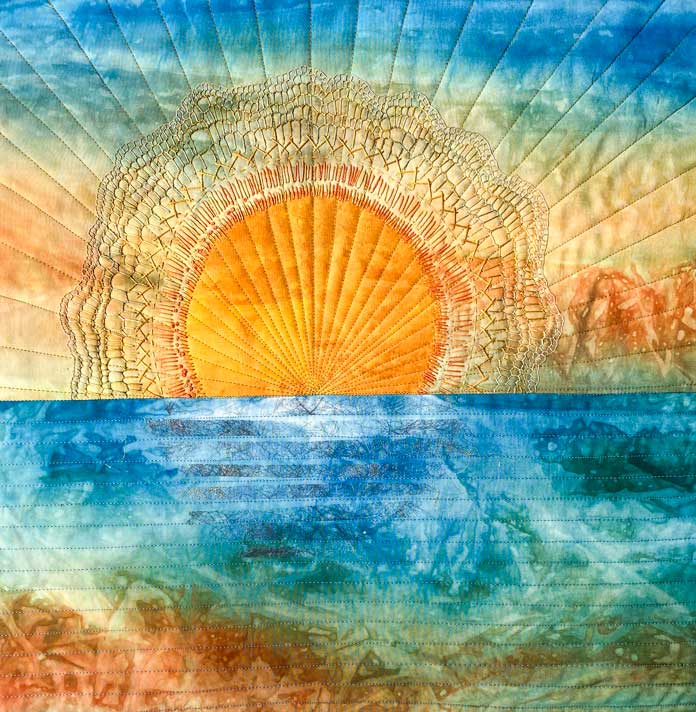 Dawn of a New Day Art Quilt by Ana Buzzalino for ANPTmag Issue 71; photo by Ana Buzzalino for ANPTmag